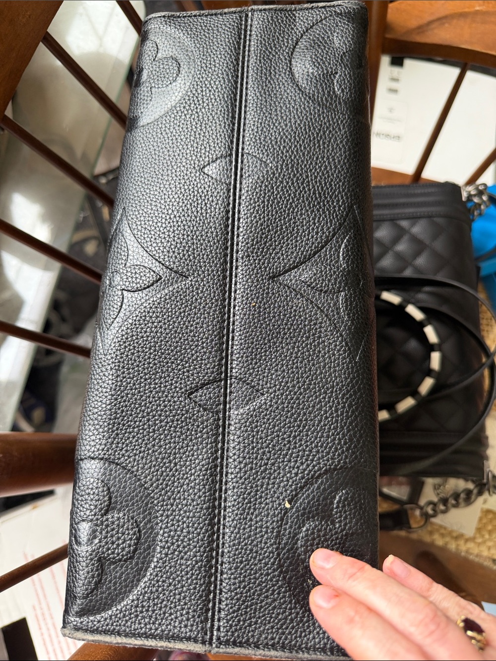 Black Embossed Monogram Leather Tote - Picture 4 of 8